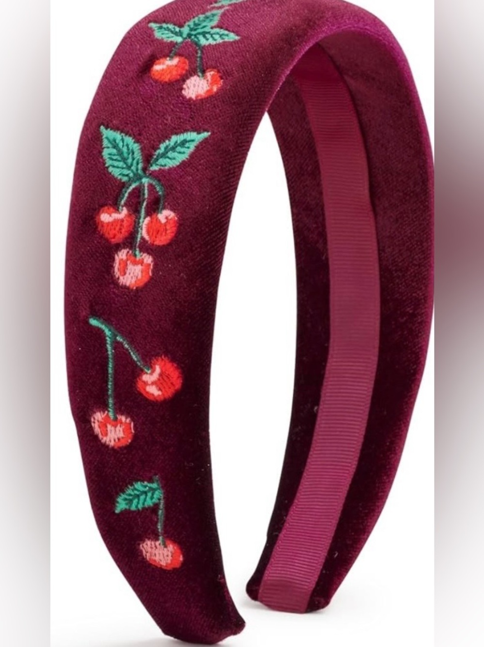RIFLE PAPER CO., NWOT Velvet Cherry Embroidered Headband - Burgundy, One Size